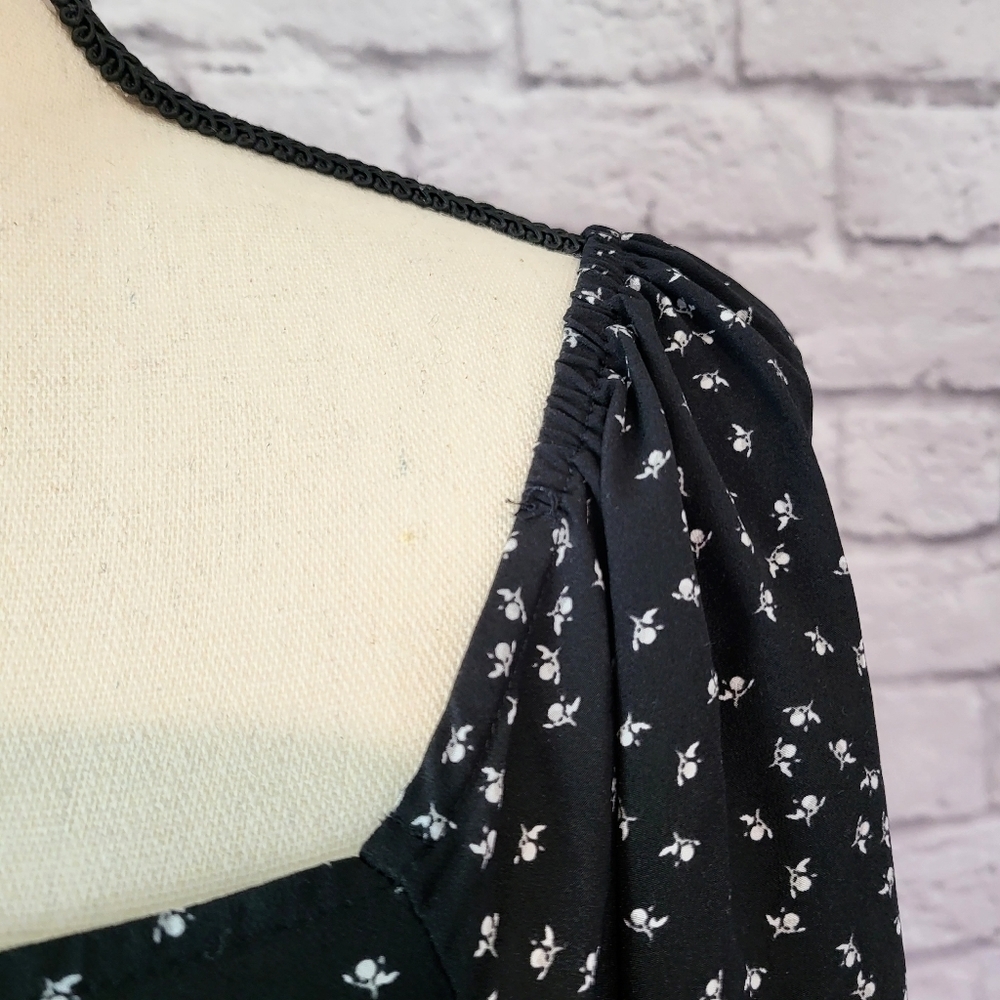 Target A New Day black white floral print long sleeve square neckline top sz XL - Picture 6 of 10